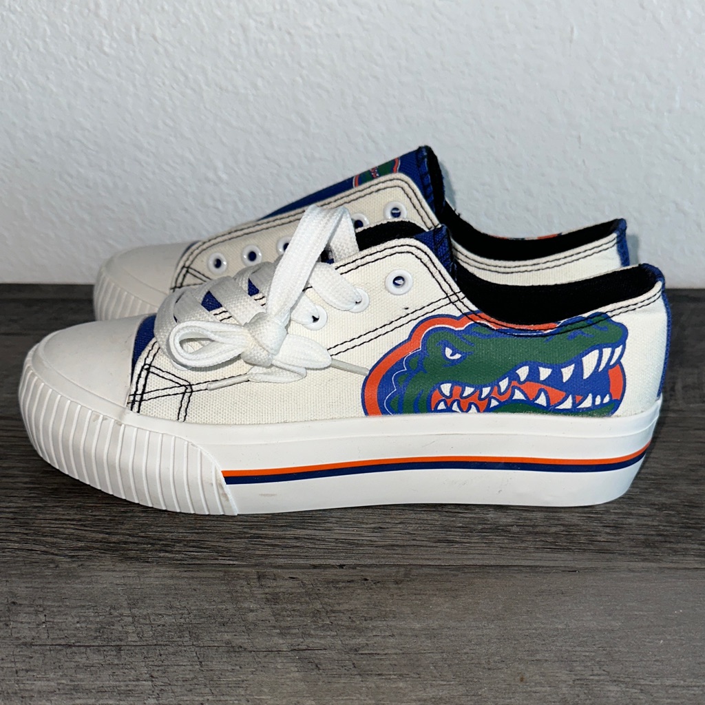 Womens Florida Gator White And Blue Gator Sneakers